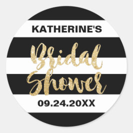 Schwarz-weiße Streifen und Gold Brautparty Gefalle Runder Aufkleber