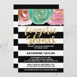 Schwarz-weiße Streifen und Gold Text Lingerie Dusc Einladung