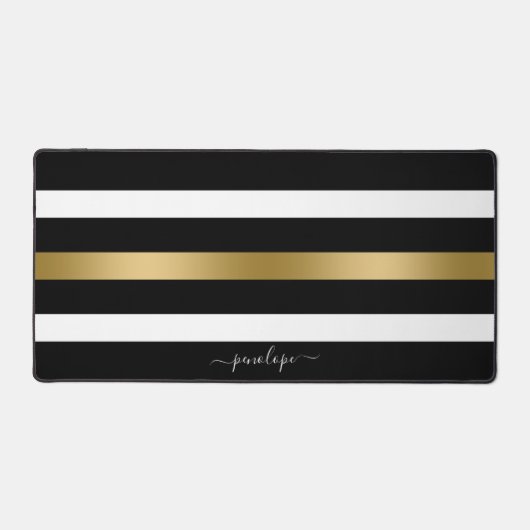 Schwarz-weiße Streifen und Goldstreifen Schreibtischunterlage (Vorderseite)