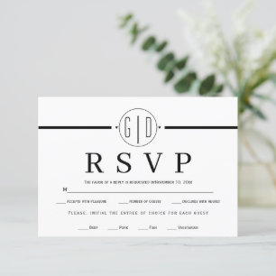 Schwarz-weiße Streifen und Mono RSVP Karte