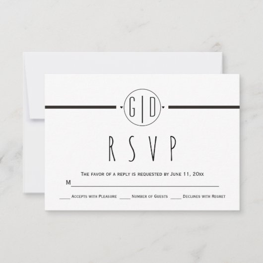Schwarz-weiße Streifen und monogramm Hochzeit RSVP (Vorderseite)