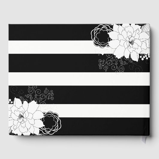Schwarz-weiße Streifen Weiße Blume Gästebuch (Rückseite)