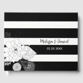 Schwarz-weiße Streifen Weiße Blume Gästebuch (Vorderseite)