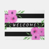 Schwarz-weiße Streifenrosa Ranunculus mit Blumen Fußmatte (Vorderseite)