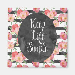 Schwarz-weiße Streifenrosa Watercolor mit Blumen Magnet