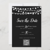 Schwarz-weiße String Lights Modernes Skript Rette  Save The Date (Vorderseite)