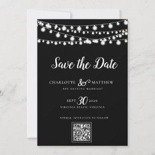 Schwarz-weiße String Lights Modernes Skript Rette  Save The Date