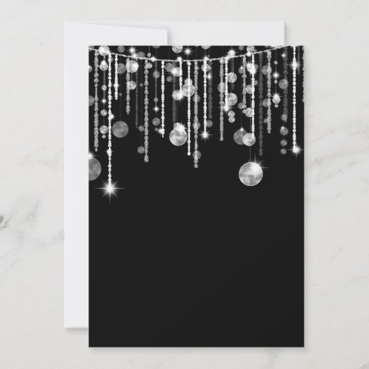Schwarz-weiße String Lights Weihnachtskarte Einladung (Rückseite)