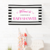 Schwarz-weiße Strip Fuchsia-Mama als | Babydusche Banner (Insitu)