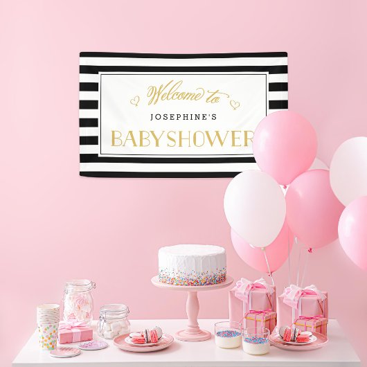 Schwarz-weiße Strip-Gold-Mama | Babydusche Banner