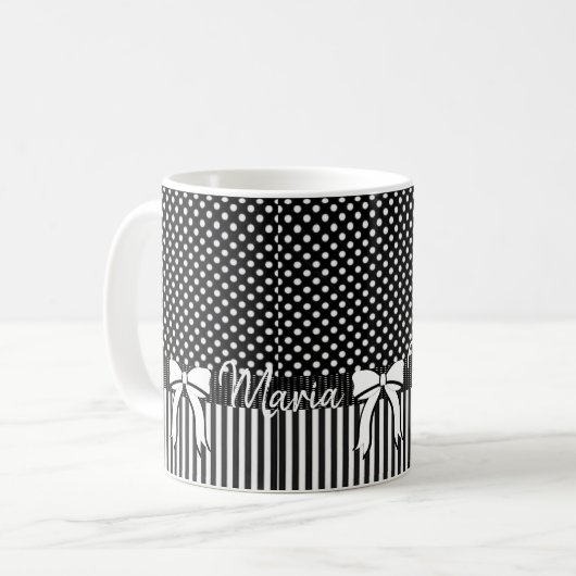 Schwarz-weiße Strip-Tasse Kaffeetasse (Vorderseite Links)