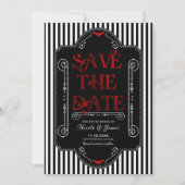 Schwarz-weiße Stripes Red Gothic Bat Hochzeit Save The Date (Vorderseite)