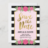 Schwarz-weiße Stripes-Rose, die das Datum speicher Save The Date (Vorderseite)