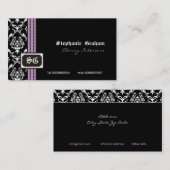Schwarz-weiße, stylische Damask Monogramm Visitenk Visitenkarte (Vorne/Hinten)
