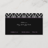 Schwarz-weiße, stylische Damask Monogramm Visitenk Visitenkarte (Rückseite)
