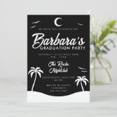 Schwarz-weiße Summer Night Beach Graduation Party Einladung (Stehend Vorderseite)