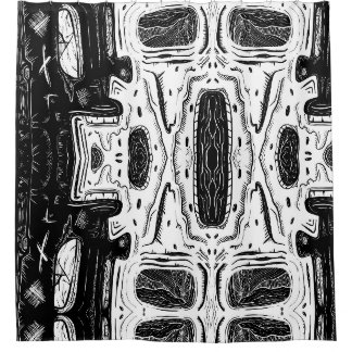 Schwarz-weiße surrealistische Kreaturen-Linienzeic Duschvorhang