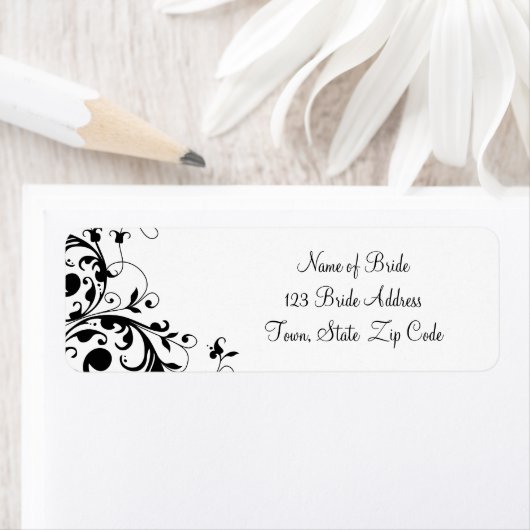 Schwarz-weiße Swirl-Rücksendeadresse (Insitu)