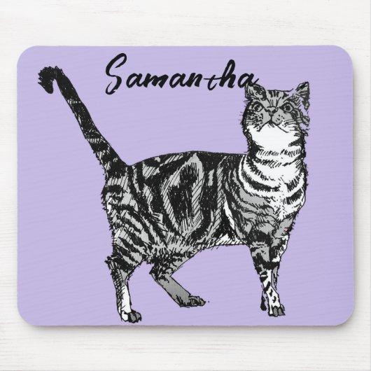 Schwarz-weiße Tabby-Katze Mädchen Name Lila Mousepad (Vorne)