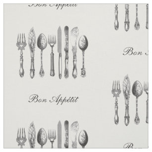 Schwarz-weiße TafelsilberBon Appetit Gewohnheit Stoff