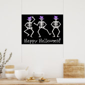 Schwarz-weiße Tanzskelette Happy Halloween Poster (Küche)
