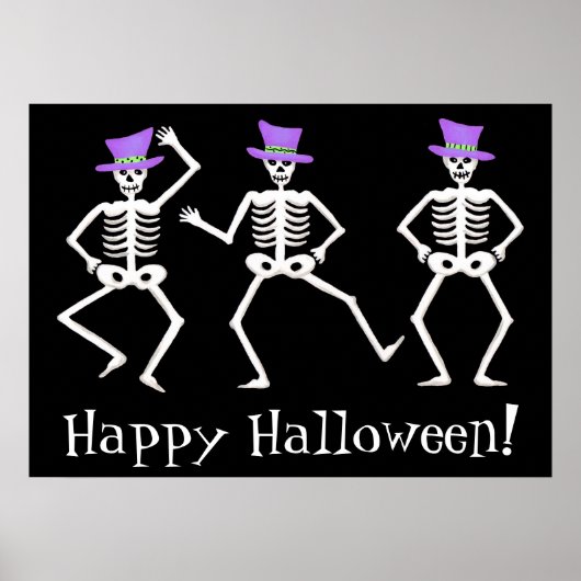 Schwarz-weiße Tanzskelette Happy Halloween Poster (Vorne)