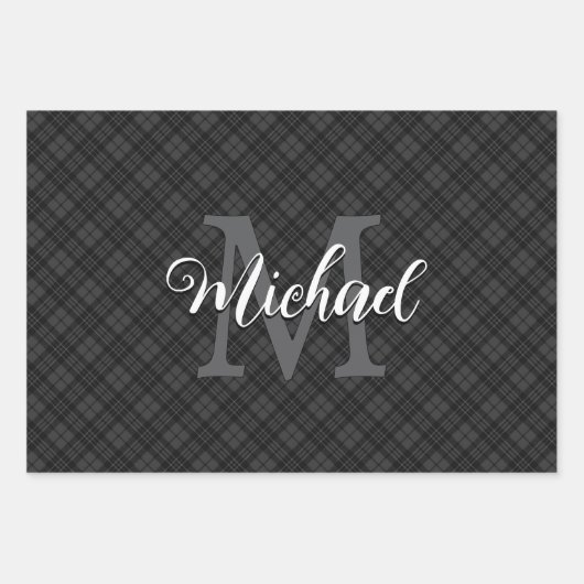 Schwarz-weiße Tartan karierter Winter Weihnachts M Geschenkpapier Set (Vorderseite)