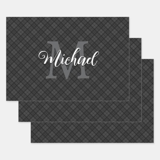 Schwarz-weiße Tartan karierter Winter Weihnachts M Geschenkpapier Set (Set)