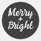 Schwarz-weiße Tartan Weihnachten froh hell Runder Aufkleber (Vorderseite)