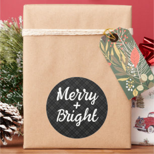 Schwarz-weiße Tartan Weihnachten froh hell Runder Aufkleber