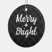 Schwarz-weiße Tartan Weihnachten froh und hell Keramik Ornament (Links)
