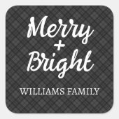 Schwarz-weiße Tartan Weihnachten Frohe helle Famil Quadratischer Aufkleber (Vorderseite)