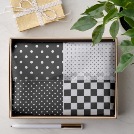 Schwarz-weiße Textur der geometrischen Punkte Seidenpapier (Geschenk)