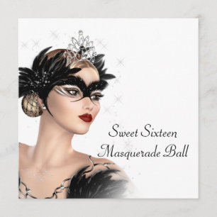 Schwarz-weiße Tiara Maske Sweet 16 Masquerade Part Einladung