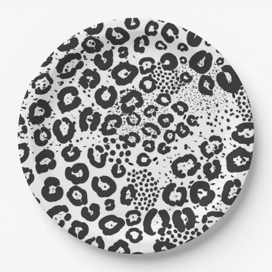 Schwarz-weiße Tierdruckschneeleopard Cheetah Pappteller (Vorderseite)