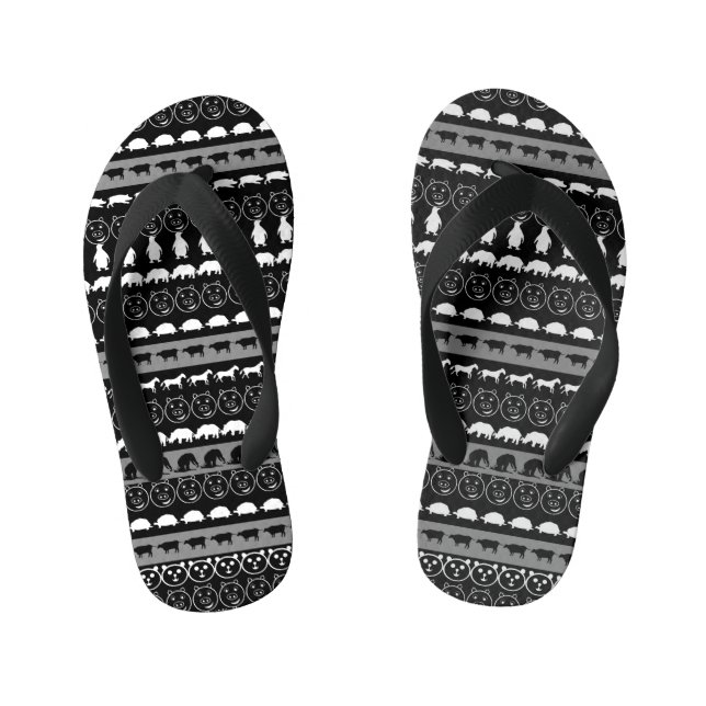 Schwarz-weiße Tiere Kinderbadesandalen (Fußbett)