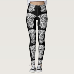 Schwarz-weiße Tiki-Maske Leggings