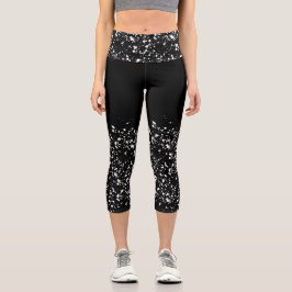 Schwarz-weiße Tinte Yoga Capri Leggings