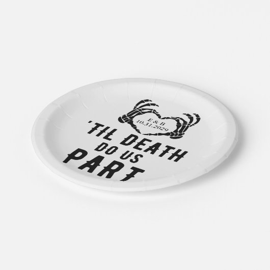 Schwarz-weiße Totenkälte machen uns Teil Skelettve Pappteller (Schrägansicht)