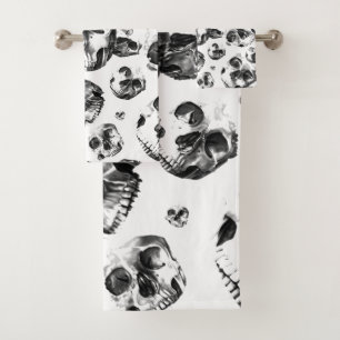Schwarz-weiße Totenkopf-Skull-Kunst-Muster Badhandtuch Set