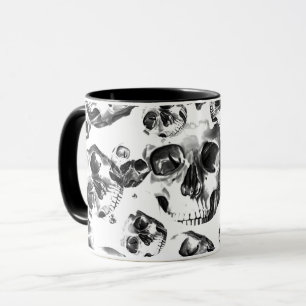 Schwarz-weiße Totenkopf-Skull-Kunst-Muster Tasse
