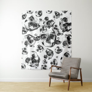Schwarz-weiße Totenkopf-Skull-Kunst-Muster Wandteppich