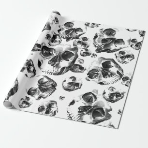 Schwarz-weiße Totenkopf-Skull-Kunstmuster Geschenkpapier
