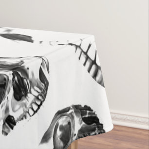 Schwarz-weiße Totenköpfe Skelett-Schädel Kunst-Mus Tischdecke