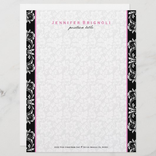 Schwarz-weiße Touch der rosafarbenen Blumendeichse Briefkopf (Vorne/Hinten)