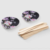 Schwarz-weiße traditionelle japanische Blume Fächer (Non-assembled)