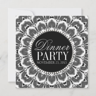 Schwarz-weiße Tribal Daisy Abendessen Party Einlad Einladung