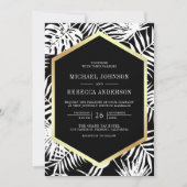 Schwarz-weiße Tropenpalme auf einer Hochzeit Einladung (Vorderseite)