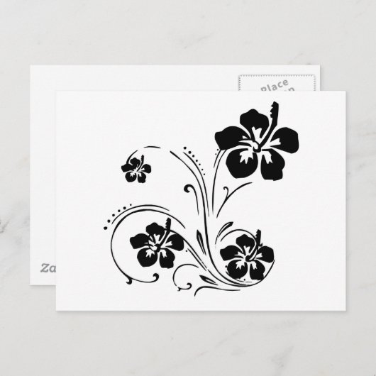 Schwarz-weiße TROPISCHE BLUME GRAFIKVEKTOR POSTCAR Postkarte (Vorne/Hinten)