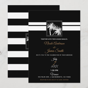 Schwarz-weiße tropische Palmen Hochzeit modern Einladung